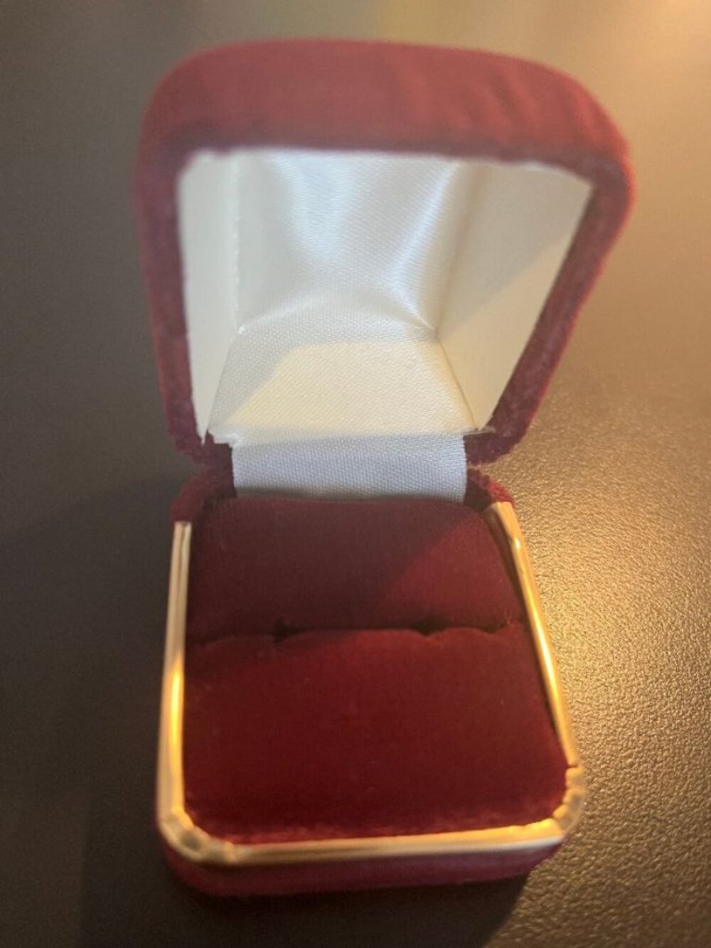 Dark Red Velvet Hinged Ring Box